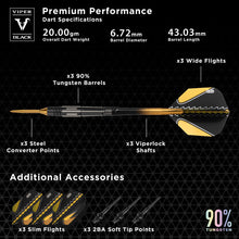 Load image into Gallery viewer, Viper Black Flux 90% Tungsten Steel or Soft Tip Conversion Darts Gold 20 Grams
